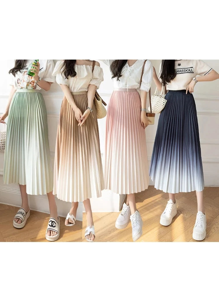 Women's Polyester High Waist Pleated Pattern Casual Wear Skirts