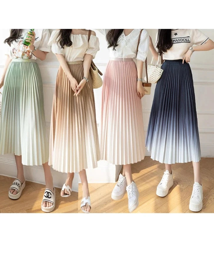 Women's Polyester High Waist Pleated Pattern Casual Wear Skirts