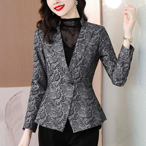 Women's Cotton Notched Long Sleeves Single Breasted Trendy Blazer