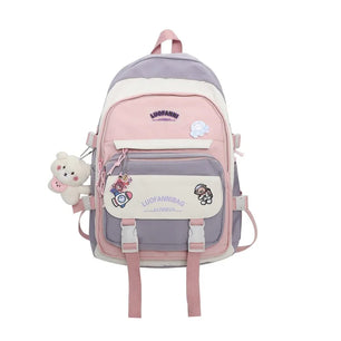 Kid's Girl Nylon Zipper Mixed Colors Pattern School Backpack