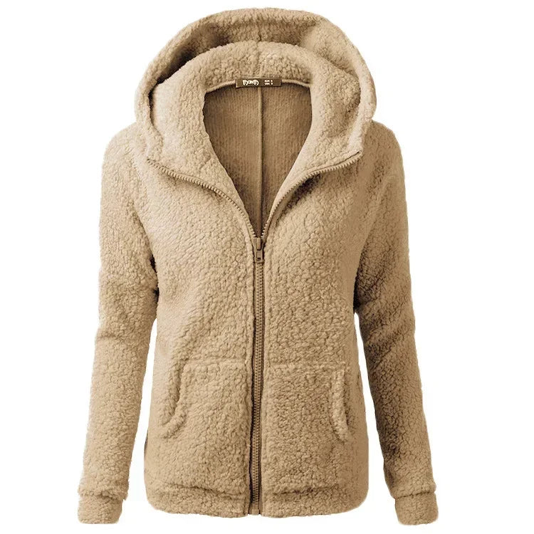 Women's Polyester Long Sleeves Solid Pattern Zipper Hooded Jacket