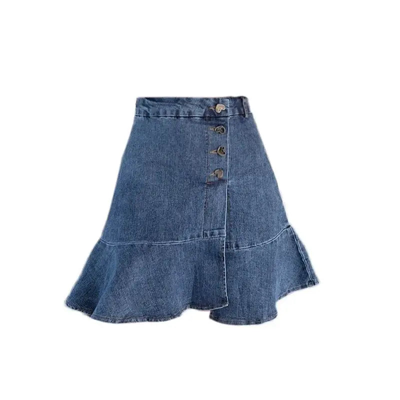 Women's Polyester High Waist Solid Pattern Casual Denim Skirts