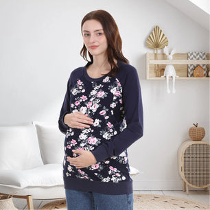 Women's Spandex O-Neck Long Sleeve Floral Pattern Maternity Dress