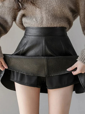 Women's Leather High Waist Solid Pattern Casual Wear Skirts