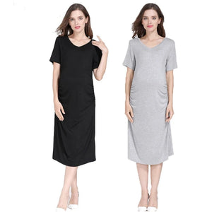 Women's Spandex V-Neck Short Sleeve Solid Pattern Maternity Dress