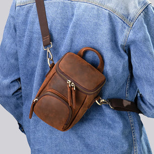 Men's Genuine Leather Multifunctional Solid Pattern Shoulder Bag