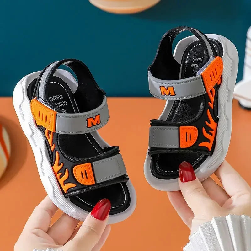 Kid's PVC Open Toe Hook Loop Closure Patchwork Casual Sandals