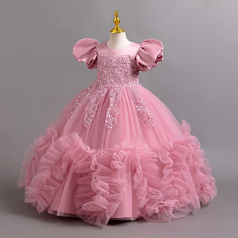 Baby Girl's Polyester Short Sleeve Pleated Pattern Princess Dress