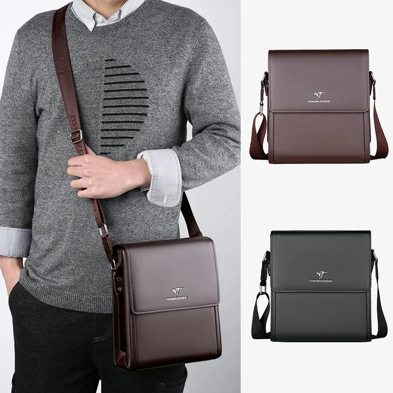 Men's PU Leather Cover Closure Solid Pattern Elegant Shoulder Bag