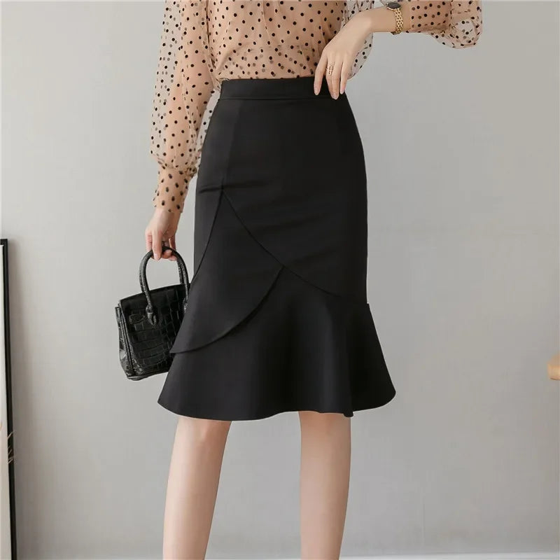 Women's Polyester Elastic High Waist Solid Pattern Casual Skirts