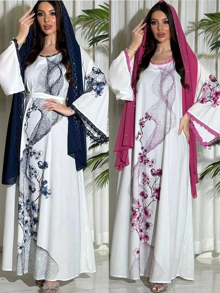 Women's Arabian Polyester Full Sleeves Floral Pattern Dress