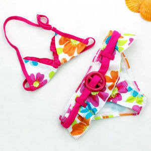 Kid's Polyester Printed Pattern Two-Piece Trendy Swimwear Suit