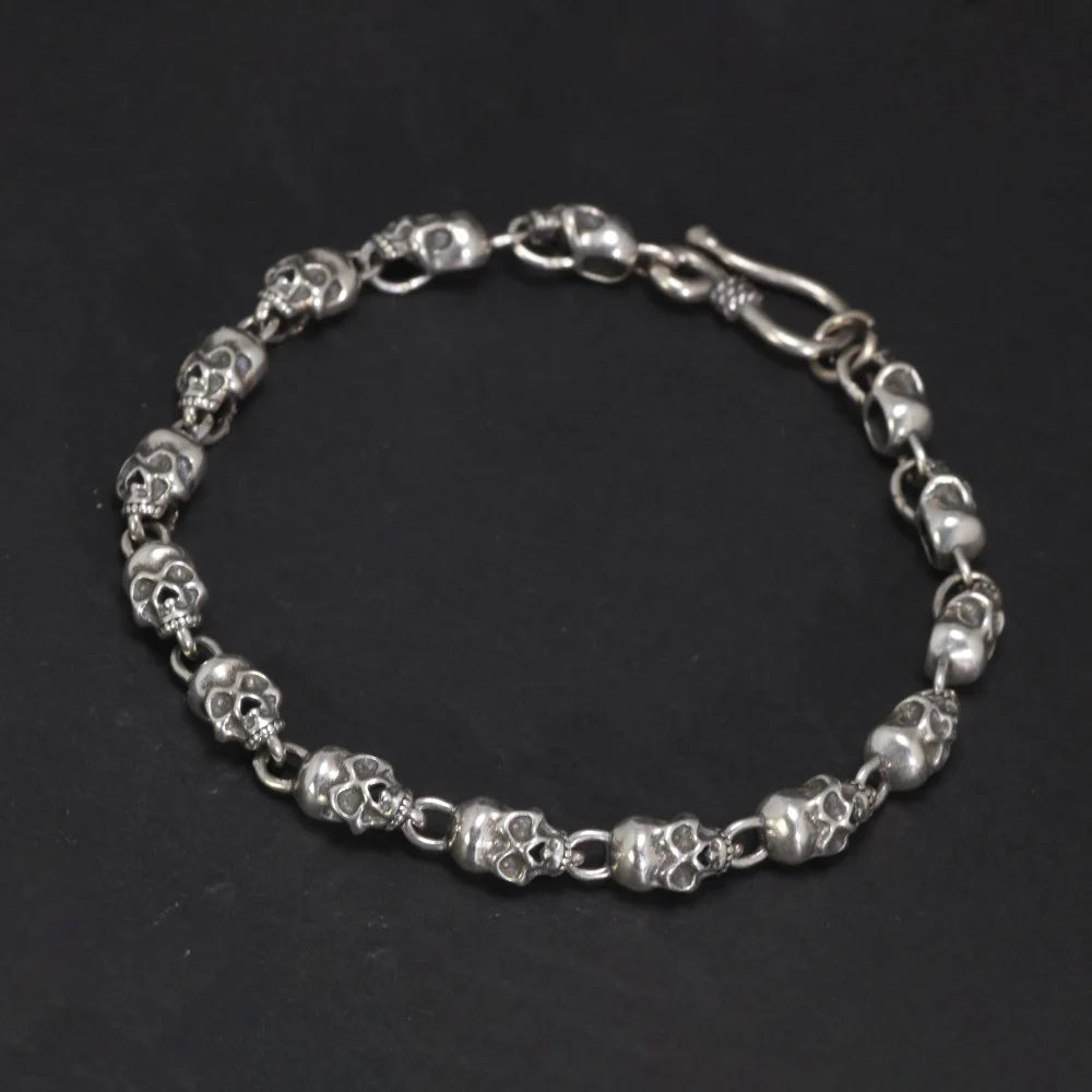 Men's 100% 925 Sterling Silver Vintage Skull Pattern Bracelet