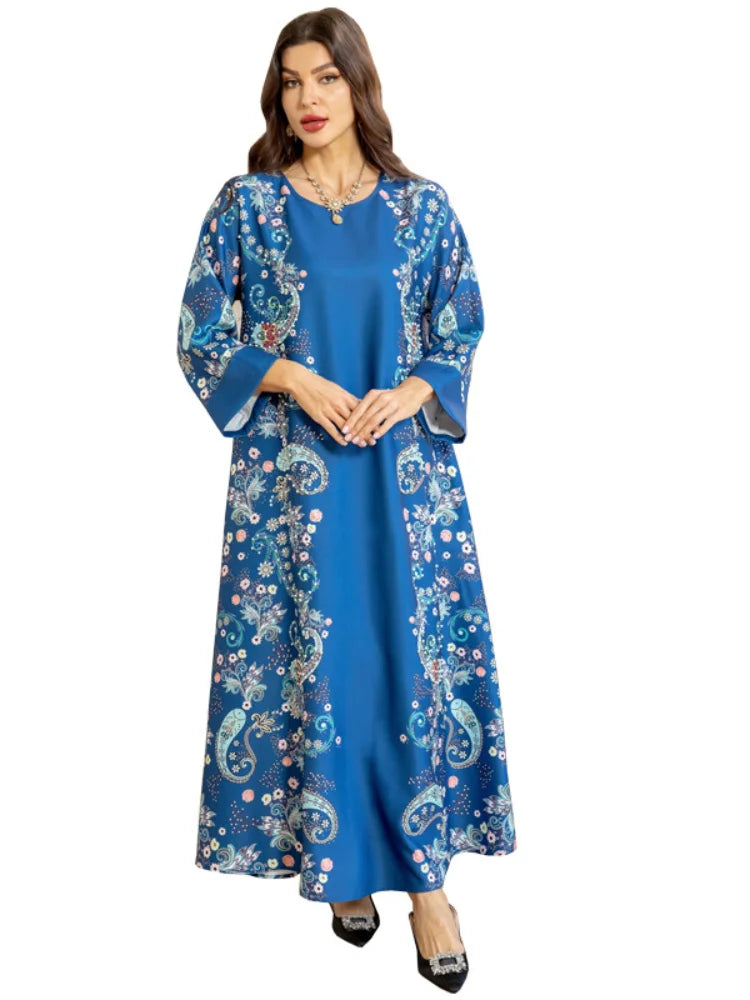 Women's Arabian Polyester Full Sleeves Floral Pattern Dress