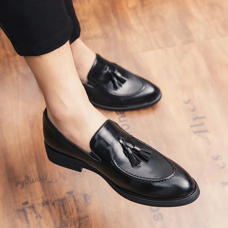 Men's Genuine Leather Pointed Toe Slip-On Closure Wedding Shoes