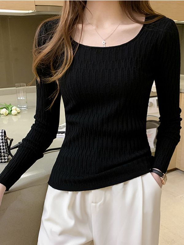 Women's Wool Square Neck Full Sleeves Casual Pullovers Sweaters