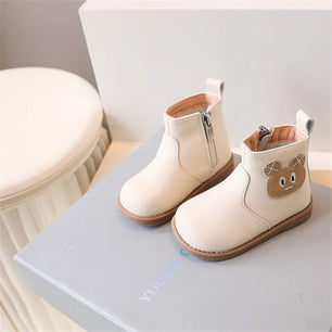 Kid's Leather Round Toe Zip Closure Casual Wear Ankle Boots