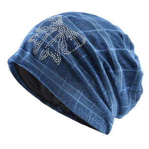 Women's Cotton Skullies Beanies Plaid Pattern Breathable Cap