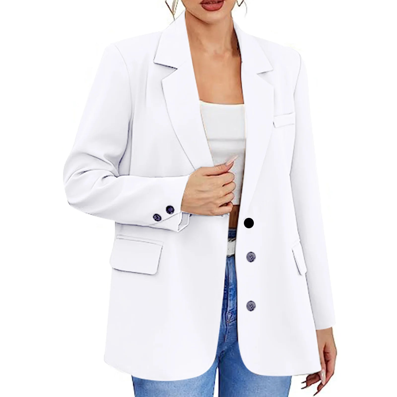 Women's Notched Collar Long Sleeve Single Breasted Casual Blazer