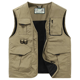 Men's Polyester V-Neck Sleeveless Zipper Closure Solid Jacket