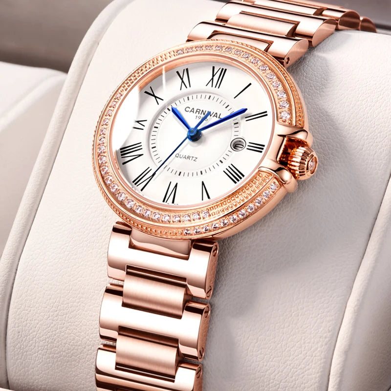 Women's Stainless Steel Round Shaped Waterproof Quartz Watch