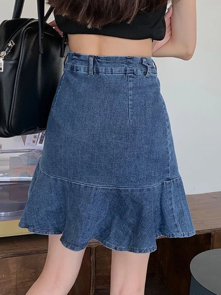 Women's Polyester High Waist Solid Pattern Casual Denim Skirts