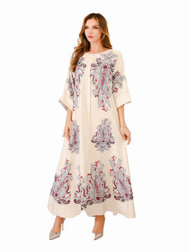 Women's Arabian Polyester Full Sleeves Embroidery Pattern Dress