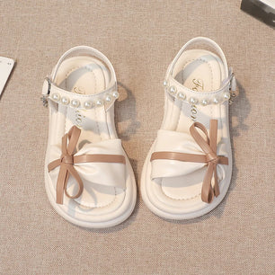 Kid's PU Open Toe Hook Loop Closure Bowknot Pattern Casual Sandals