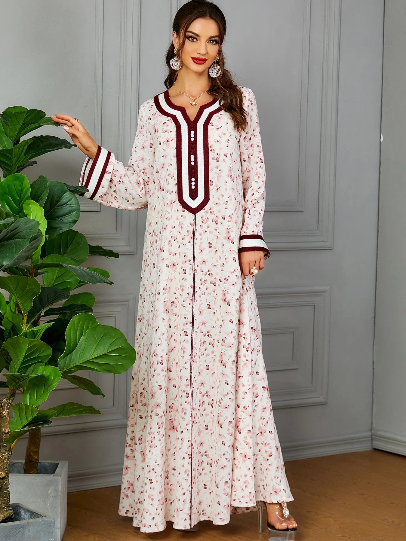 Women's Arabian Polyester Full Sleeves Printed Pattern Dress