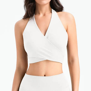 Women's Nylon V-Neck Sleeveless Solid Pattern Yoga Crop Top