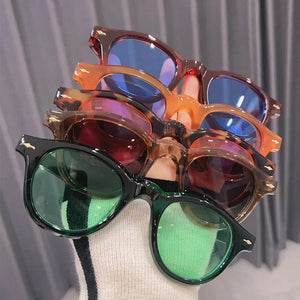 Women's Resin Frame Plastic Lens Round Shaped Trendy Sunglasses