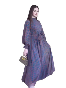 Women's Arabian Polyester Full Sleeves Floral Pattern Dress