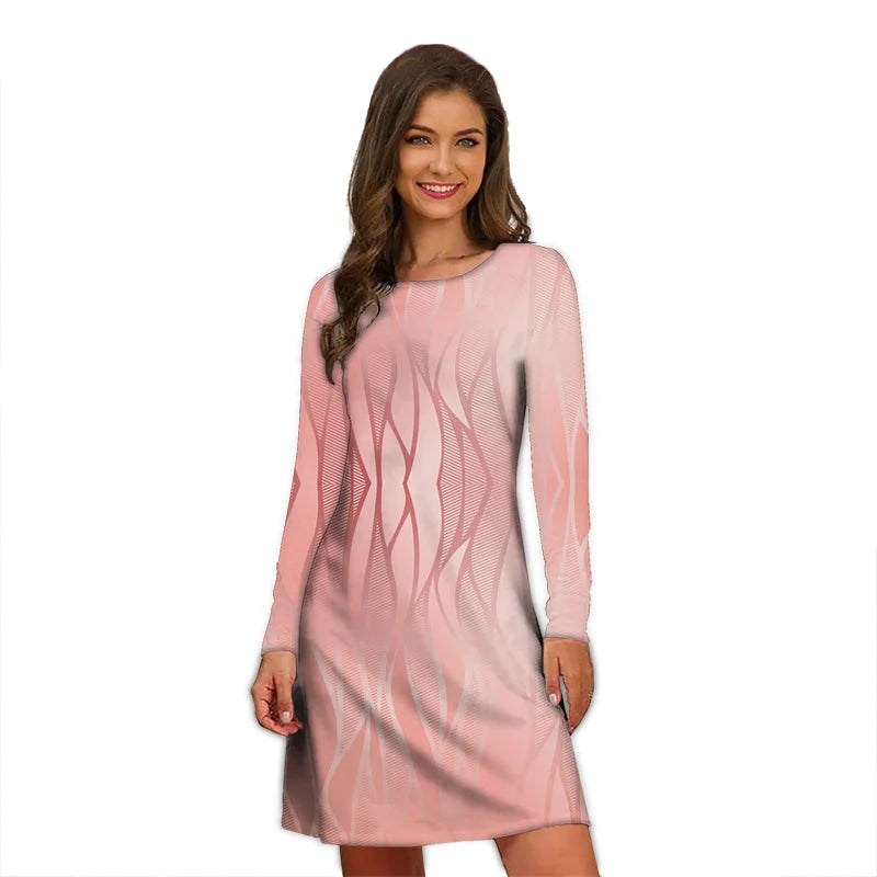 Women's Polyester O-Neck Long Sleeves Mini Casual Vintage Dress