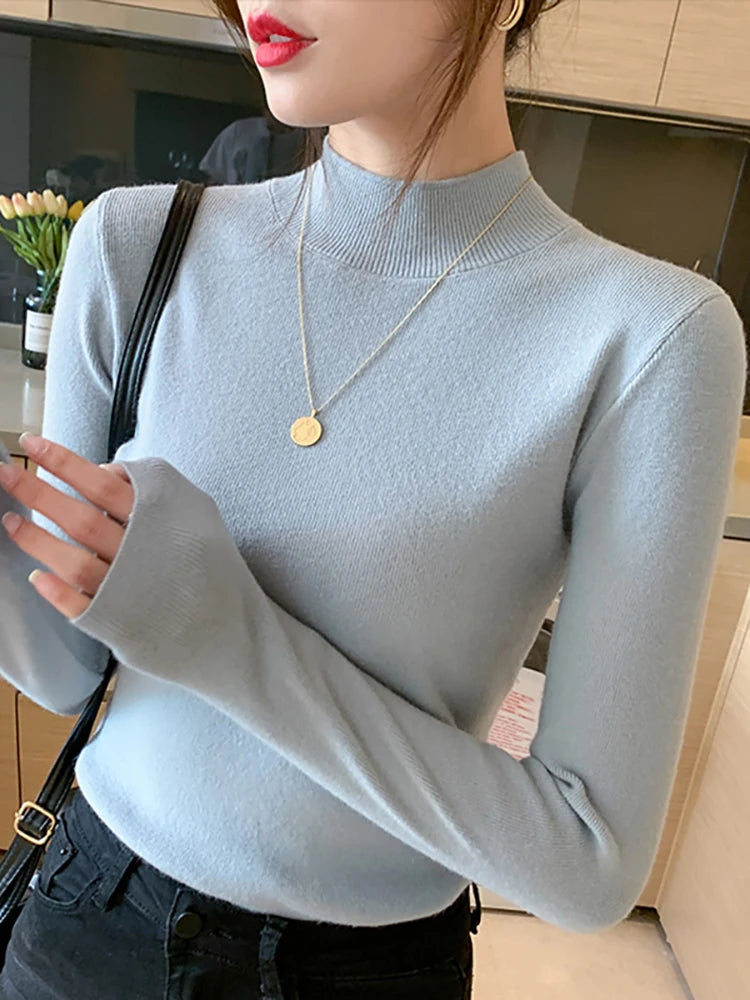 Women's Acrylic Turtleneck Full Sleeves Solid Pattern Sweater