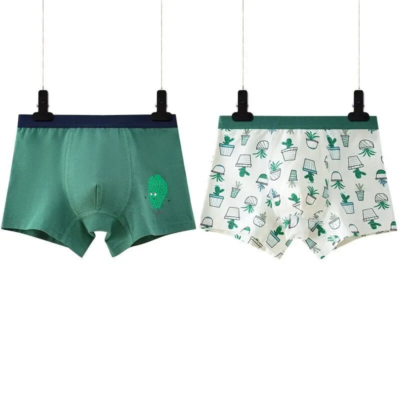 Kid's Boy 2Pcs Cotton Quick-Dry Printed Pattern Underwear Shorts