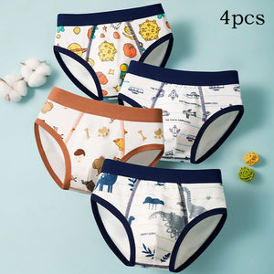 Kid's Boy 4Pcs Cotton Breathable Printed Pattern Underwear Briefs