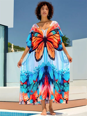 Women's Polyester Short Sleeves Printed Pattern Swimwear Cover Up