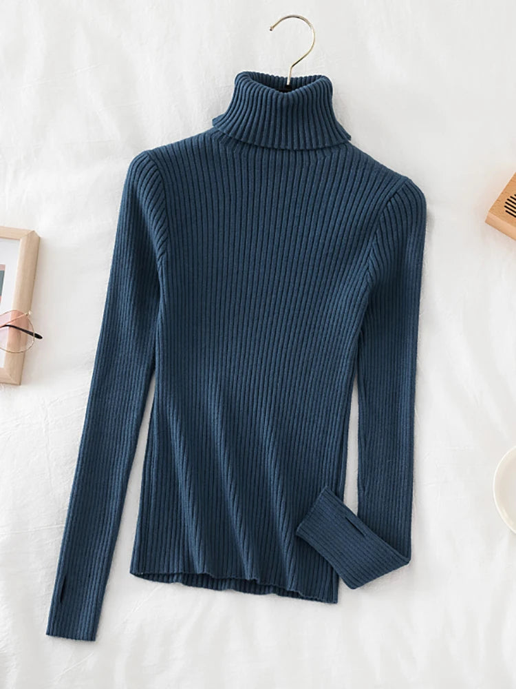 Women's Acrylic Turtleneck Full Sleeves Solid Pattern Sweater