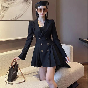 Women's Notched Collar Long Sleeve Double Breasted Solid Blazer