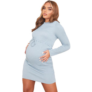 Women's Polyester Long Sleeves Solid Pattern Maternity Dress