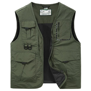 Men's Polyester V-Neck Sleeveless Zipper Closure Solid Jacket