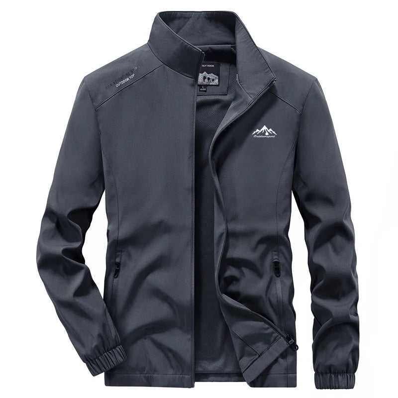 Men's Polyester Stand Collar Long Sleeves Windbreaker Jacket