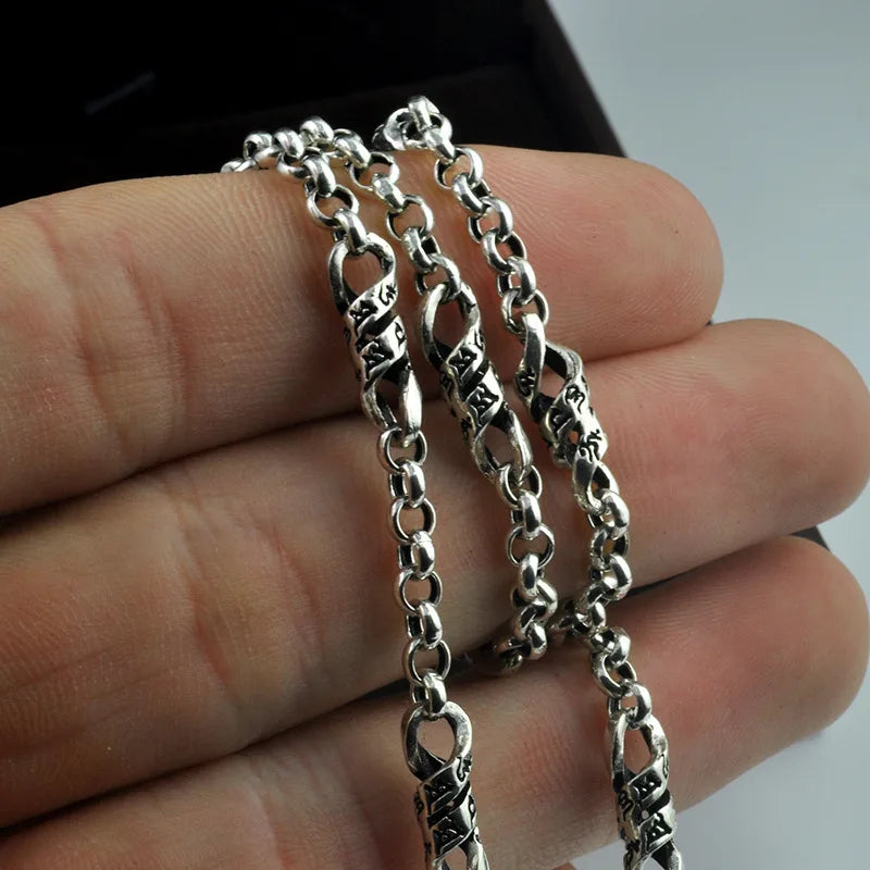 Men's 925 Sterling Silver Link Chain Geometric Pattern Necklace