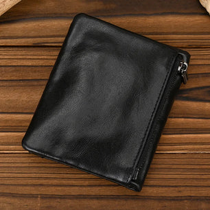 Men's Genuine Leather Solid Pattern Card Holder Trendy Wallets