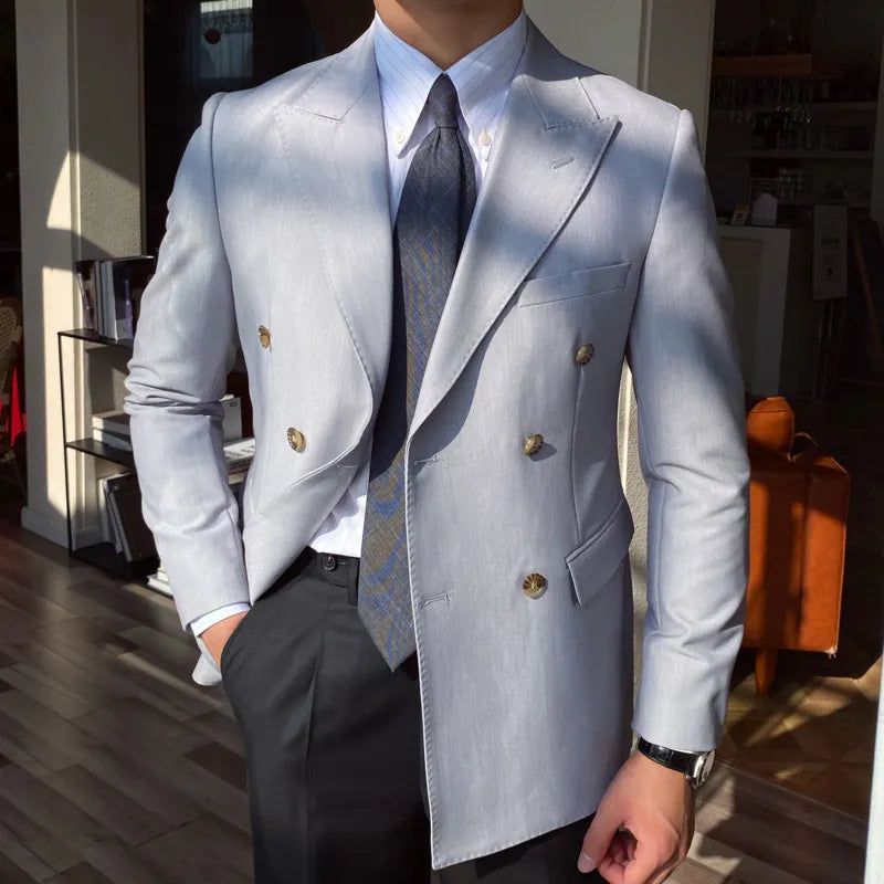 Men's Notched Collar Long Sleeve Double Breasted Wedding Blazers