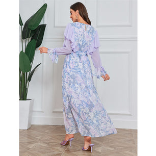 Women's Arabian Polyester Full Sleeves Floral Pattern Dresses