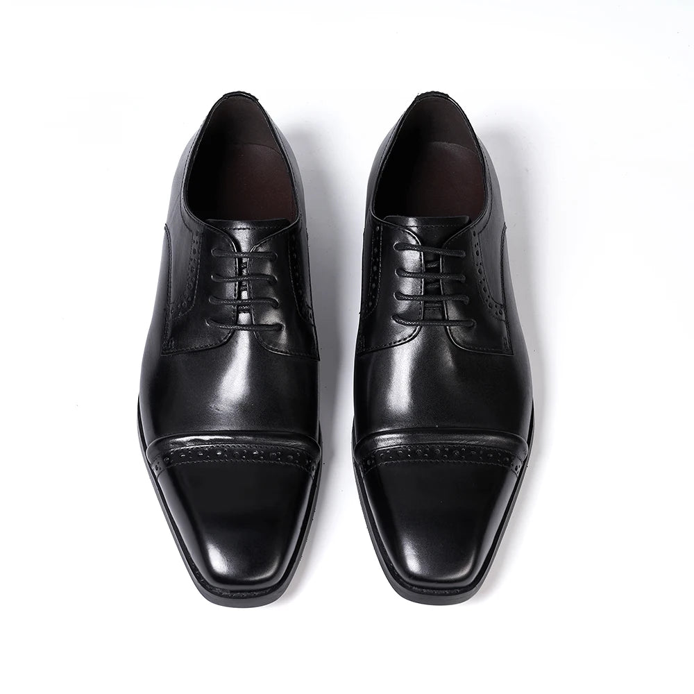 Men's Genuine Leather Square Toe Lace-Up Closure Formal Shoes