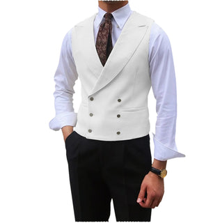 Men's Cotton V-Neck Sleeveless Double Breasted Slim Formal Vests