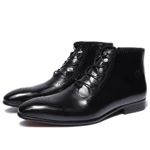 Men's Genuine Leather Pointed Toe Lace-up Closure Casual Shoes