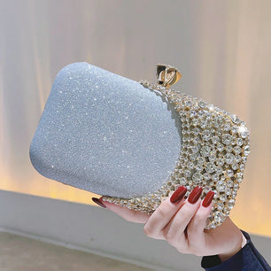 Women's Metallic Hasp Closure Rhinestone Classic Wedding Clutch